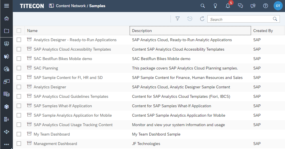 SAP Analytics Cloud Content Network Saples
