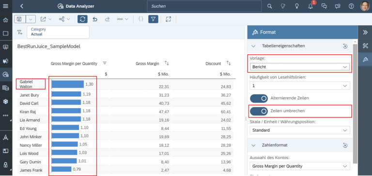 SAC - Data Analyzer - Berichtslayout & Zeilenumbruch