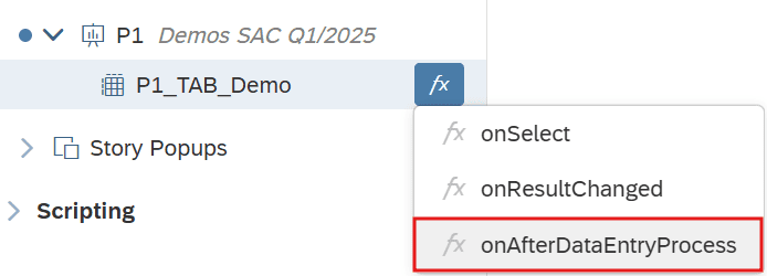 SAP Analytics Cloud - Story - onAfterDataEntryProcess