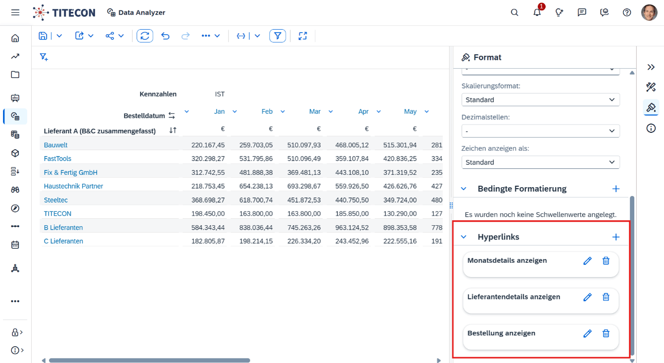Data Analyzer Hyperlinks Sidebar